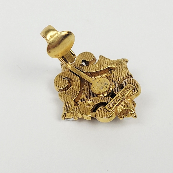 Florenza Brooch Clip On Earring Star Blue Enamel Faux Pearl Rhinestone Victorian - Picture 12 of 13